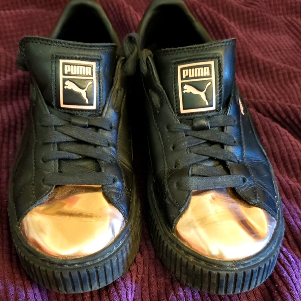 Size 7.5 Black and Copper Puma Shoes